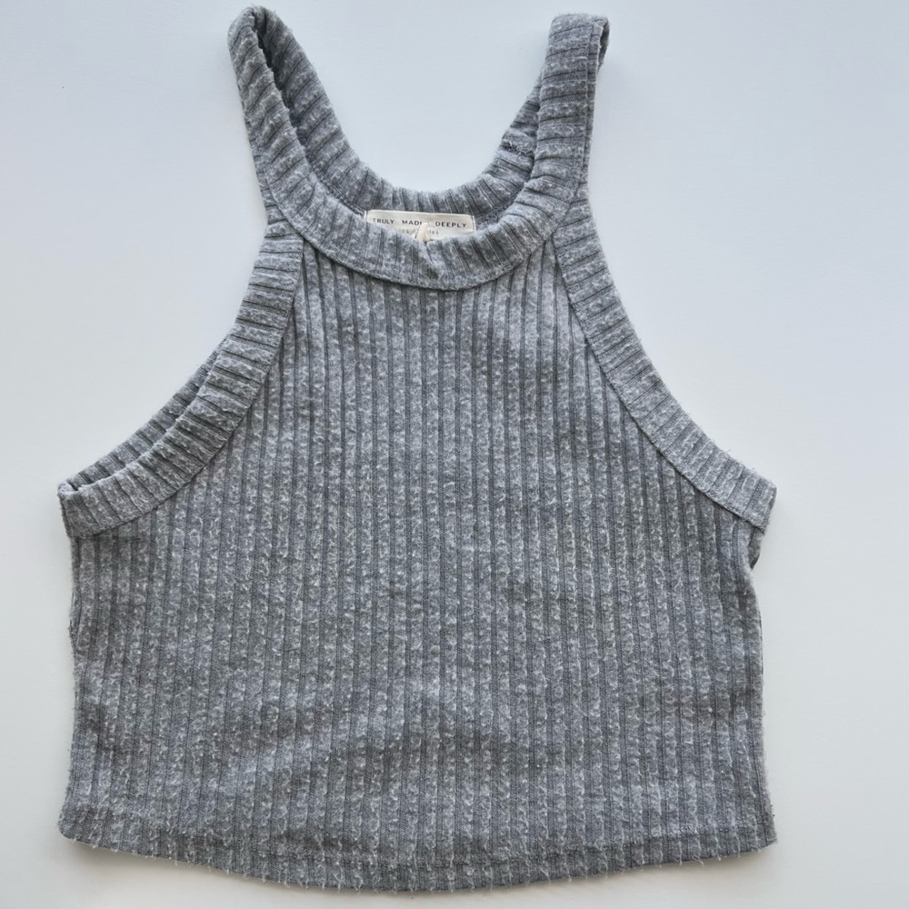 Urban Outfitters High Neck Grey Cropped Tank Top | Medium